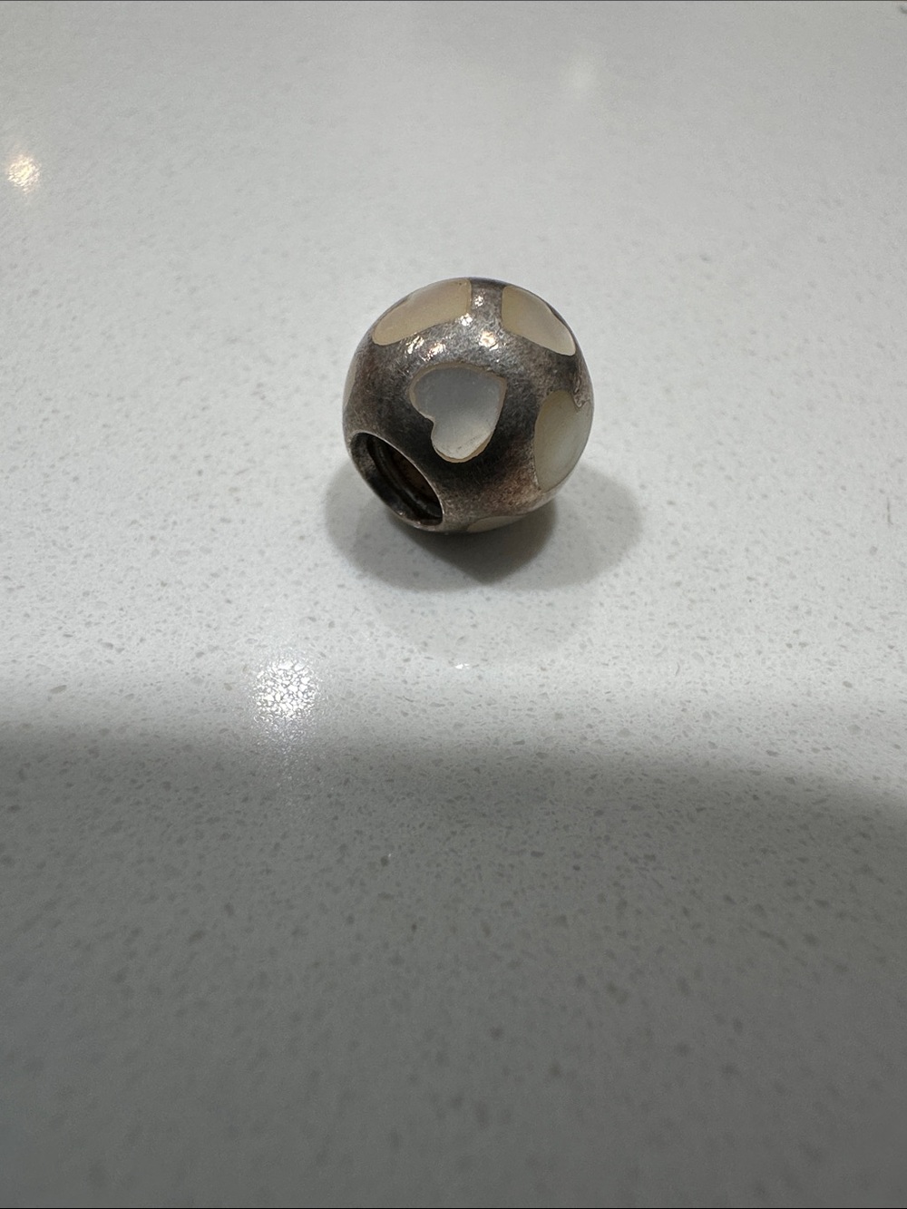 Pandora Silver Charm with Cream Heart Inlays